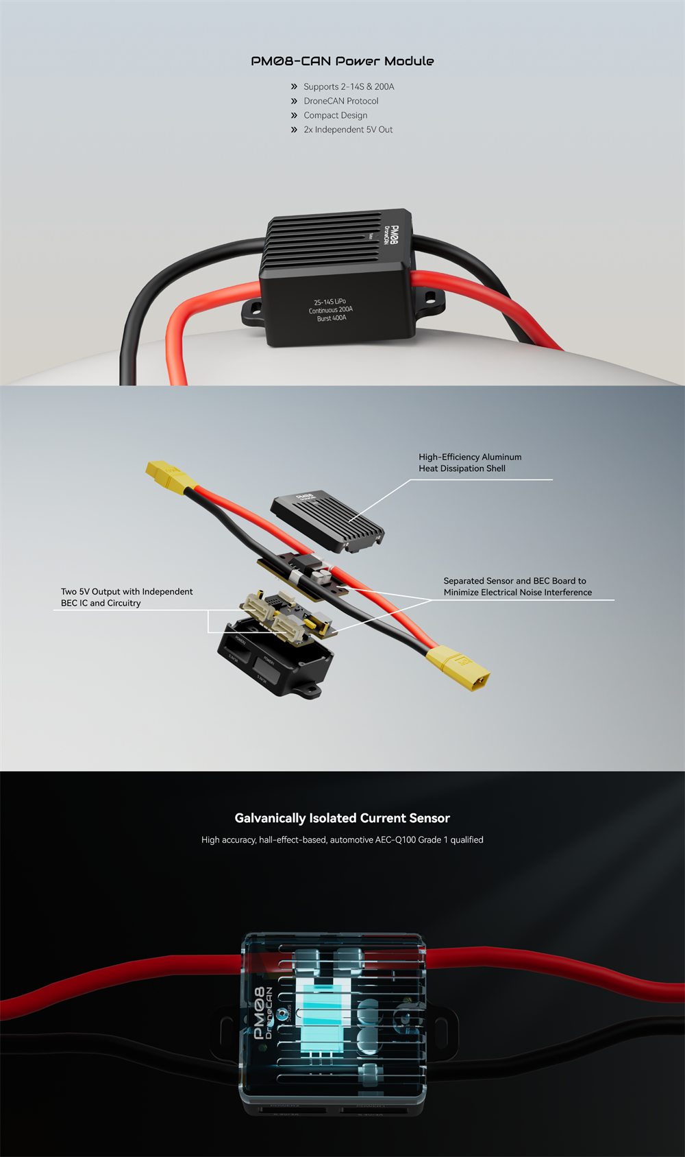 Holybro-PM08-CAN-14S-200A-Powermodul-DroneCAN-Protokoll-Zwei-5V-BEC-Ausgaumlnge-fuumlr-PX4-Flugsteue-2019363-6